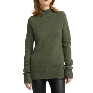 Theory 100% Cashmere Whipstitch Mock Neck Sweater in Olive Heather Size Small